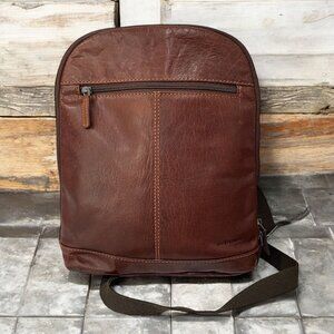 Jack Georges Brown Leather Backpack Sling Bag Crossbody Messenger Retro Office
